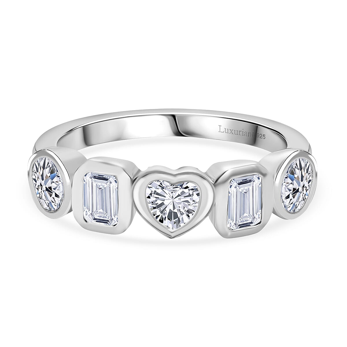 Luxuriant Lab Grown Diamond 5 Stone Ring in Rhodium Overlay Sterling Silver 1.27 Ct.