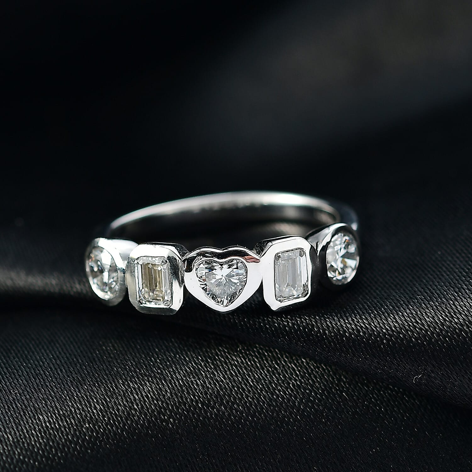 Luxuriant Lab Grown Diamond 5 Stone Ring in Rhodium Overlay Sterling Silver 1.27 Ct.