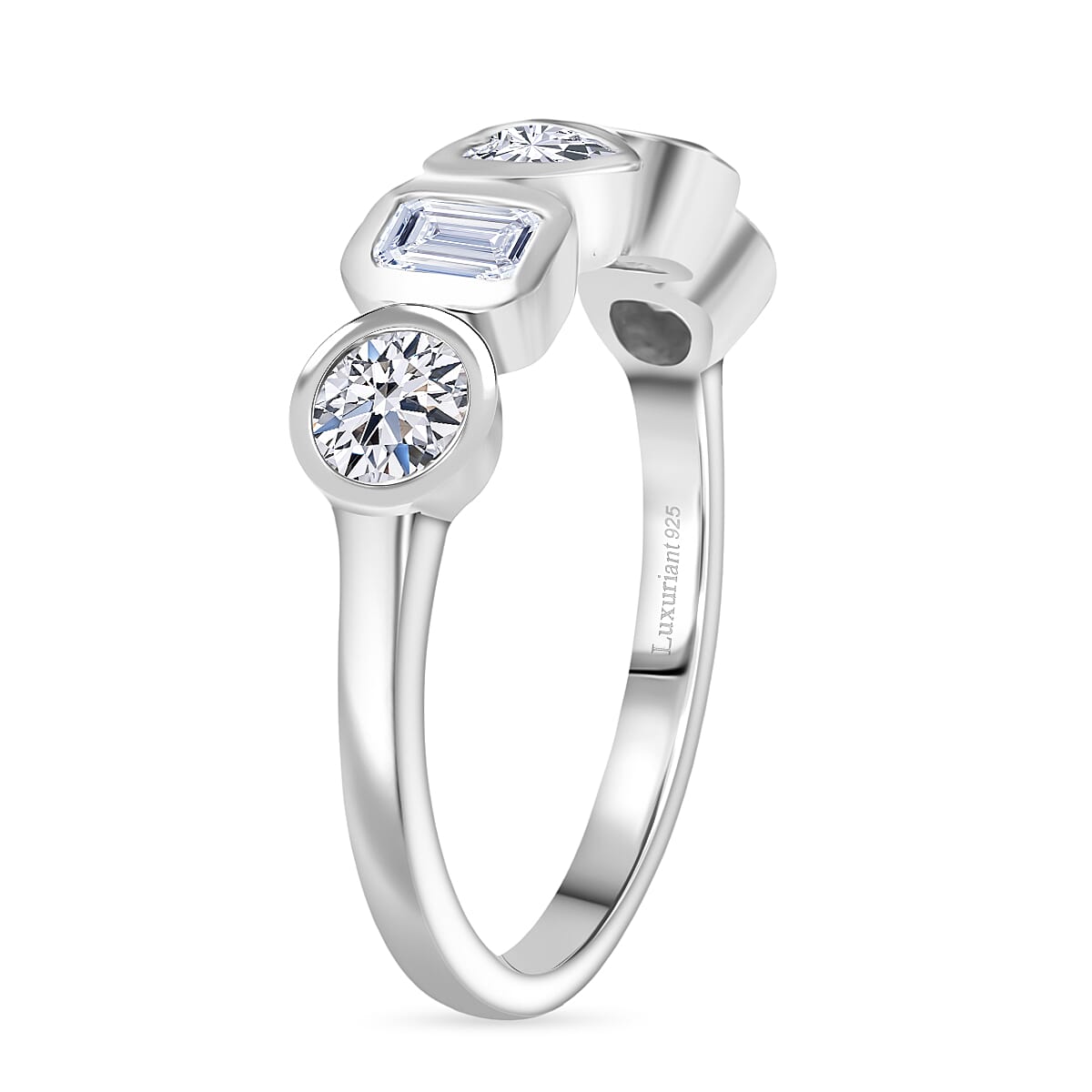 Luxuriant Lab Grown Diamond 5 Stone Ring in Rhodium Overlay Sterling Silver 1.27 Ct.