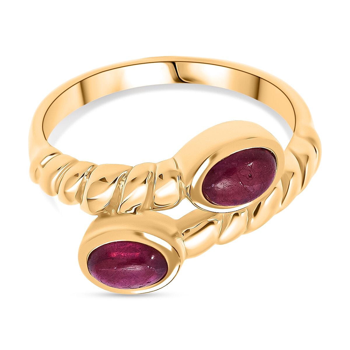 D'Joy Cabo Delgado Ruby Bypass Ring in Yellow Gold Plated Sterling Silver 1.51 Ct.