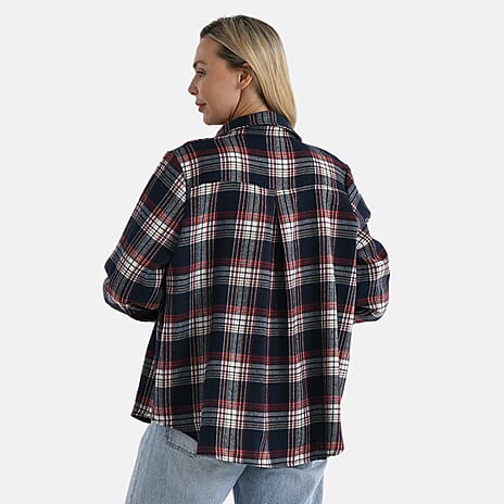 La Marey Checked Shacket (Size - 12 to 14) - Navy, Red & White