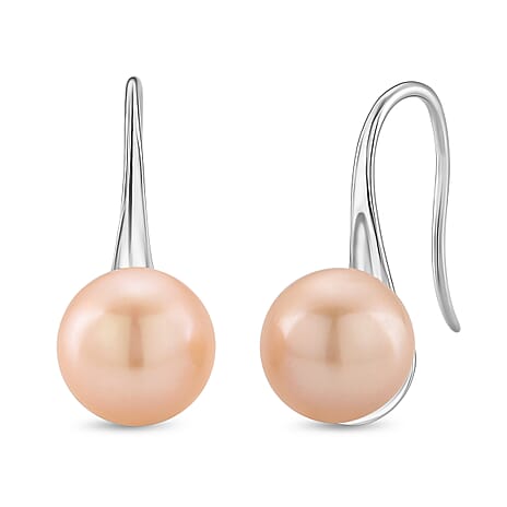 D'Joy Peach Edison Pearl Earring with Hook in Rhodium Overlay Sterling Silver 17.30 Ct.