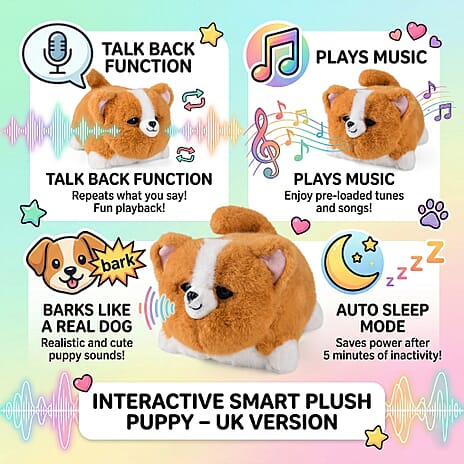 Interactive Corgi Companion Plush with Expressions, Voices - Brown