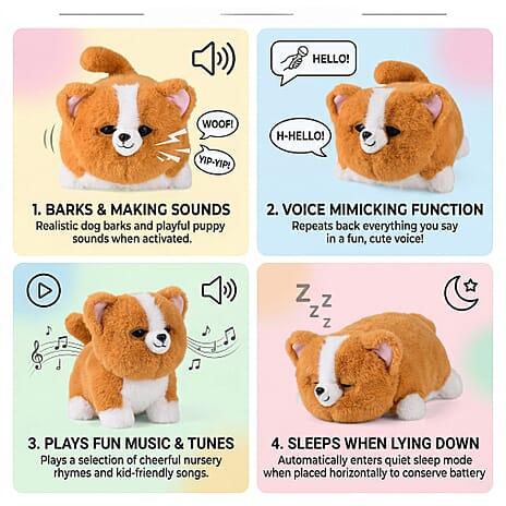 Interactive Corgi Companion Plush with Expressions, Voices - Brown