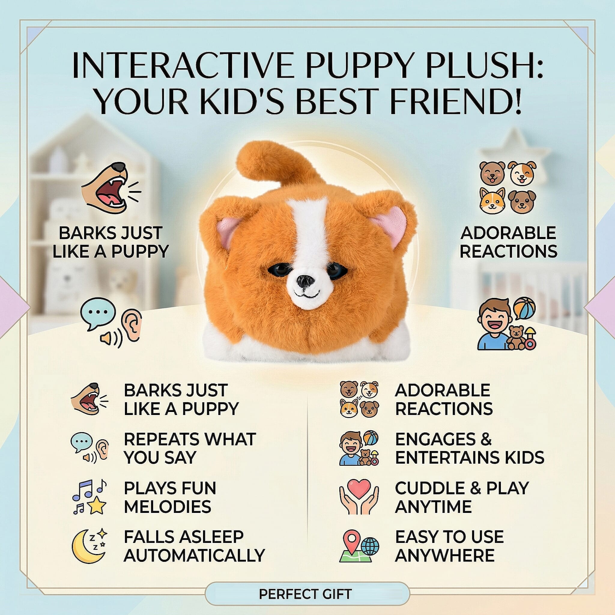 Interactive Corgi Plush with Expressions & Voices - Brown