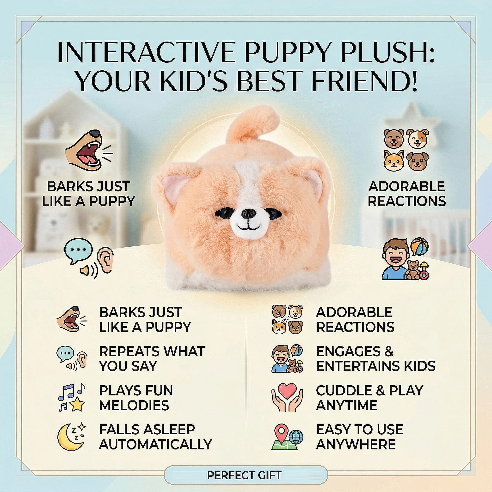 Interactive Companion Plush with Expressions - Voices - Peach