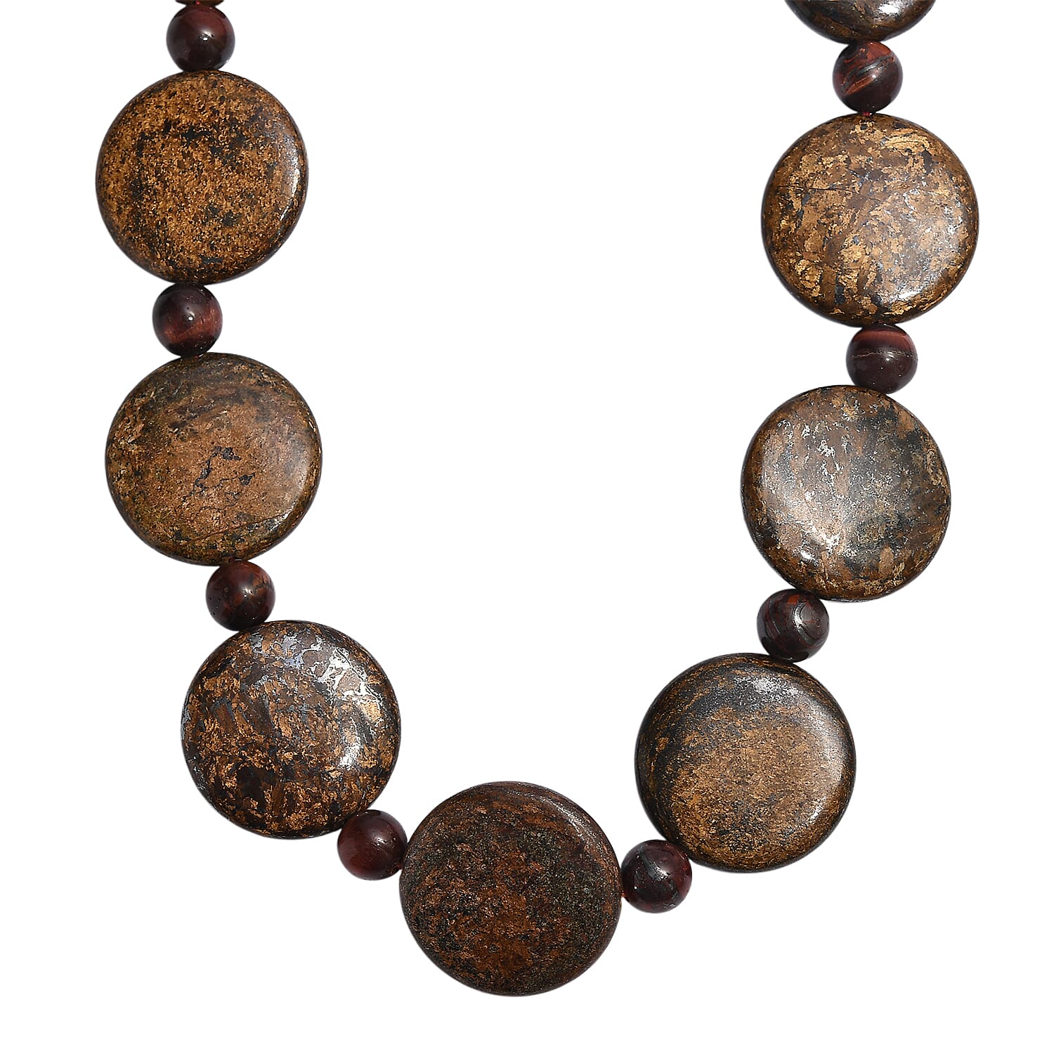 EverTrue Brownzite Jasper & Red Tiger Eye Necklace (Size 20) in Platinum Overlay 485.00 Ct.