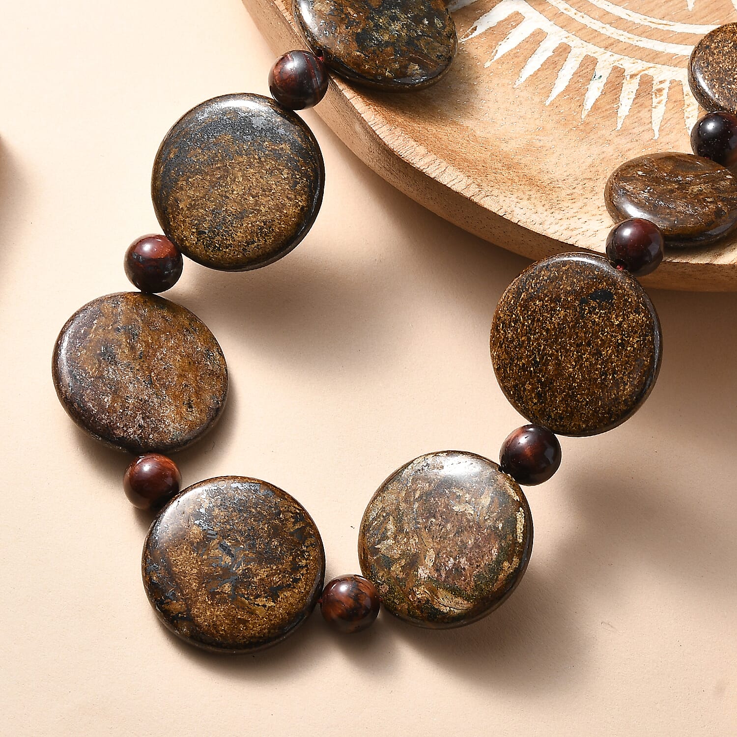 EverTrue Brownzite Jasper & Red Tiger Eye Necklace (Size 20) in Platinum Overlay 485.00 Ct.