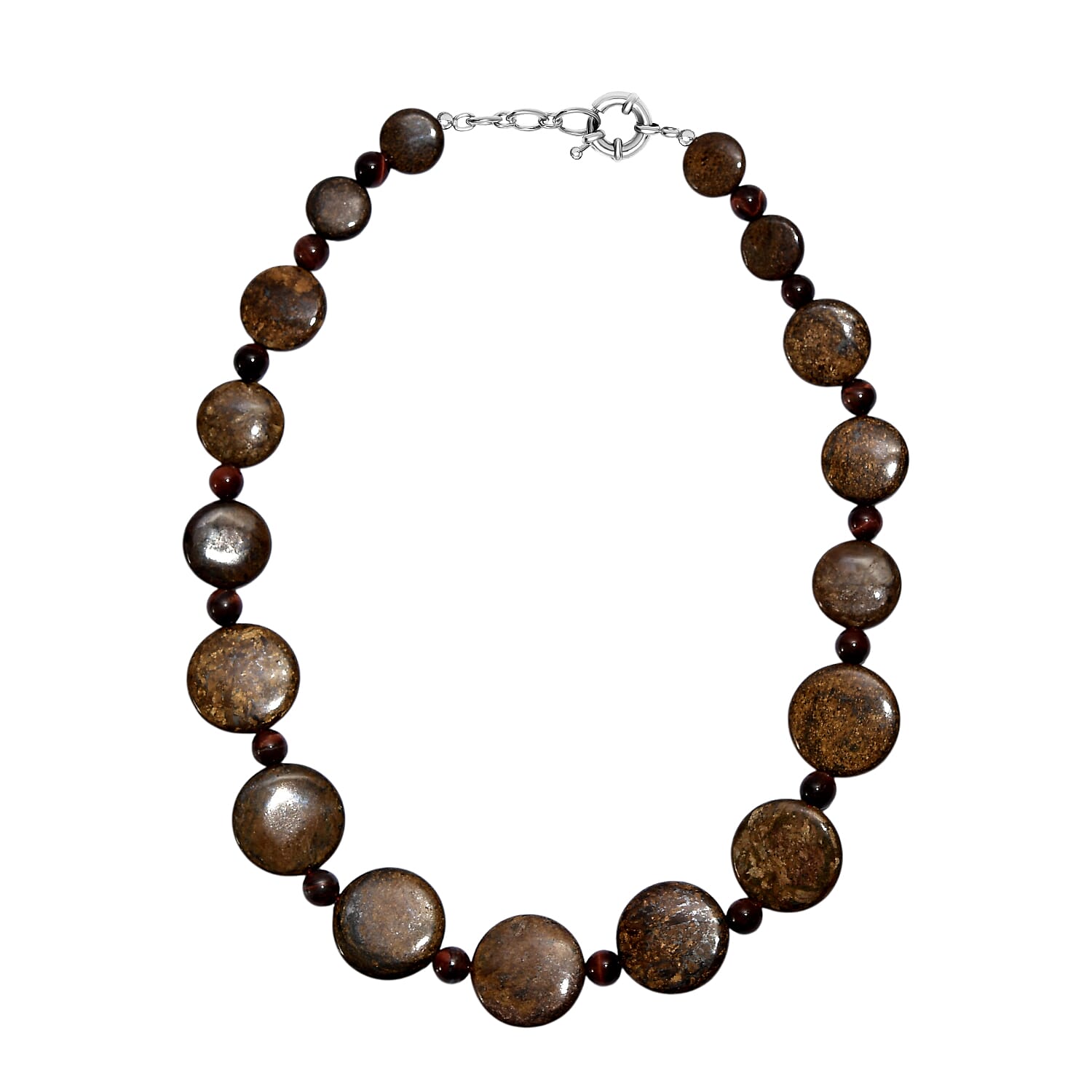 EverTrue Brownzite Jasper & Red Tiger Eye Necklace (Size 20) in Platinum Overlay 485.00 Ct.