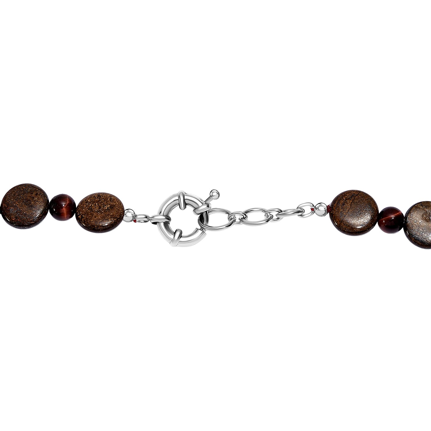 EverTrue Brownzite Jasper & Red Tiger Eye Necklace (Size 20) in Platinum Overlay 485.00 Ct.