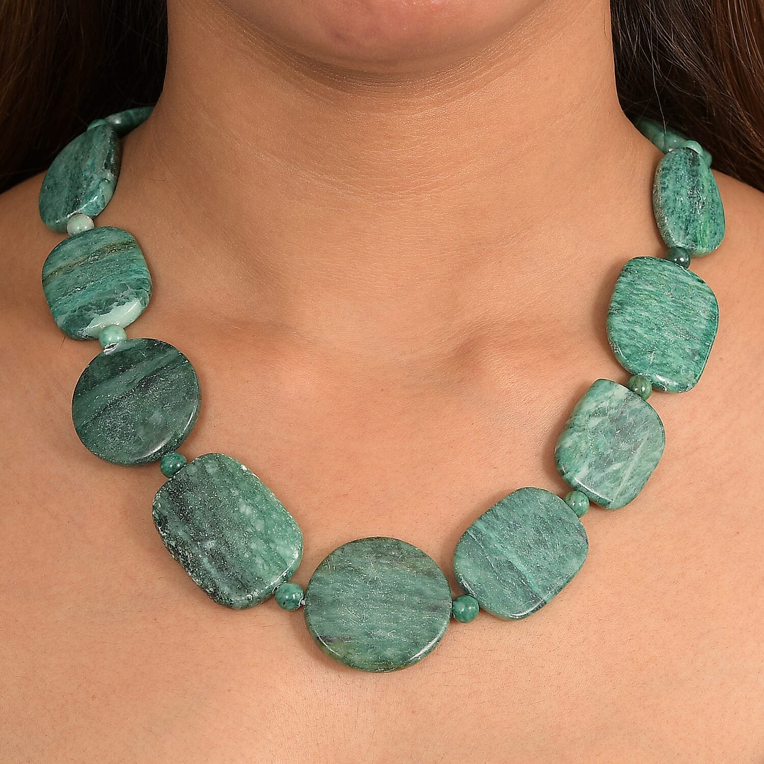 EverTrue Rainforest Jasper & Green Jasper Necklace (Size 20) in Platinum Overlay 485.00 Ct.