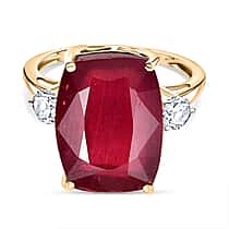 16.6 Ct. AAA Natural African Ruby, Lab Grown Diamond Ring in 9K Yellow Gold