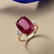 16.6 Ct. AAA Natural African Ruby, Lab Grown Diamond Ring in 9K Yellow Gold