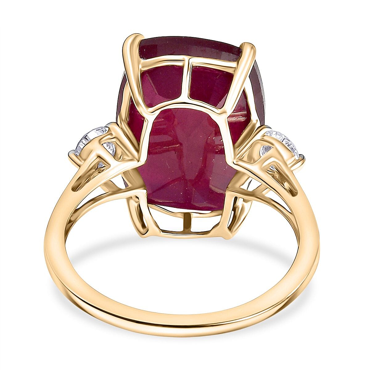 9K Yellow Gold AAA African Ruby & Lab Grown Diamond (SI-GH) Ring 17.18 Ct.