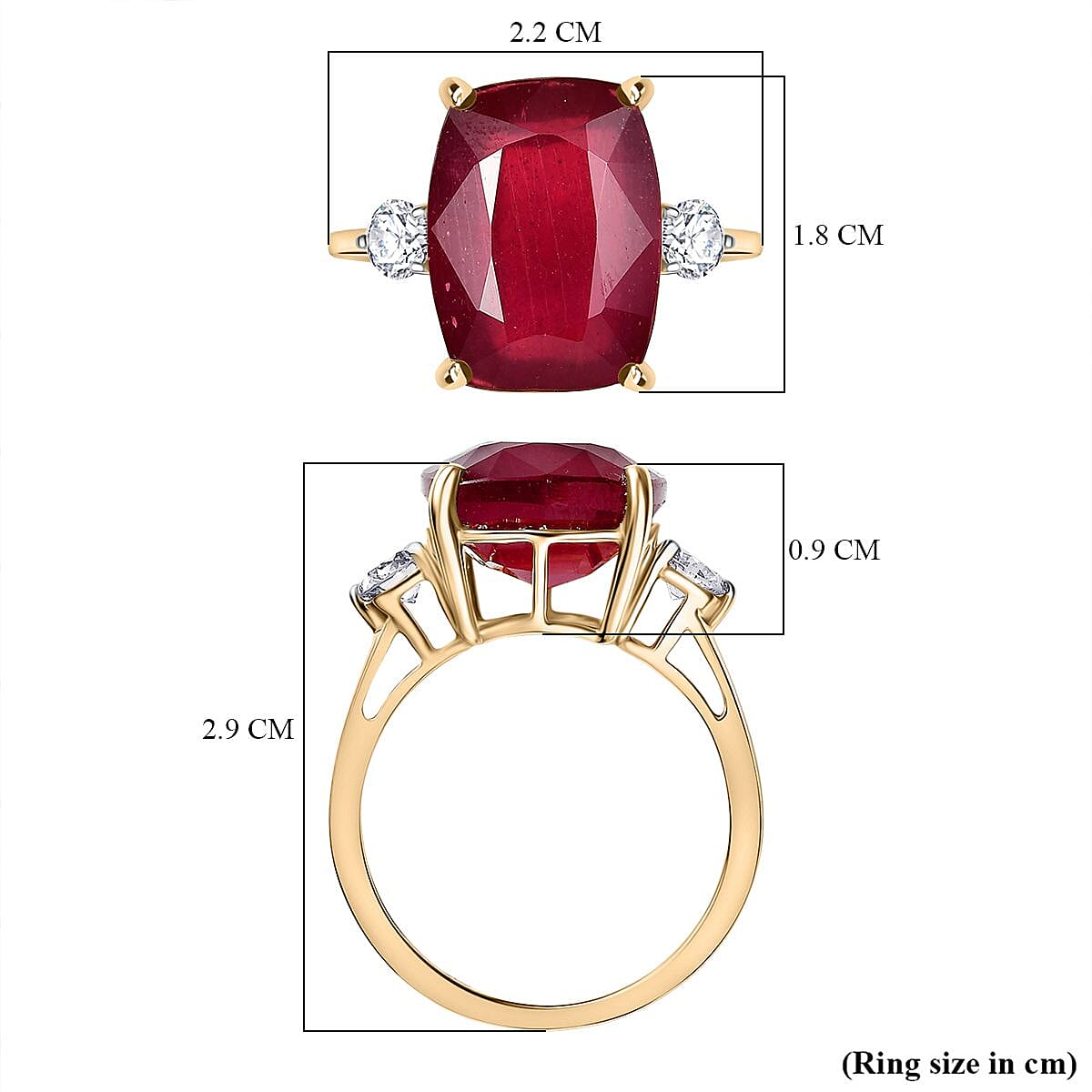 9K Yellow Gold AAA African Ruby & Lab Grown Diamond (SI-GH) Ring 17.18 Ct.
