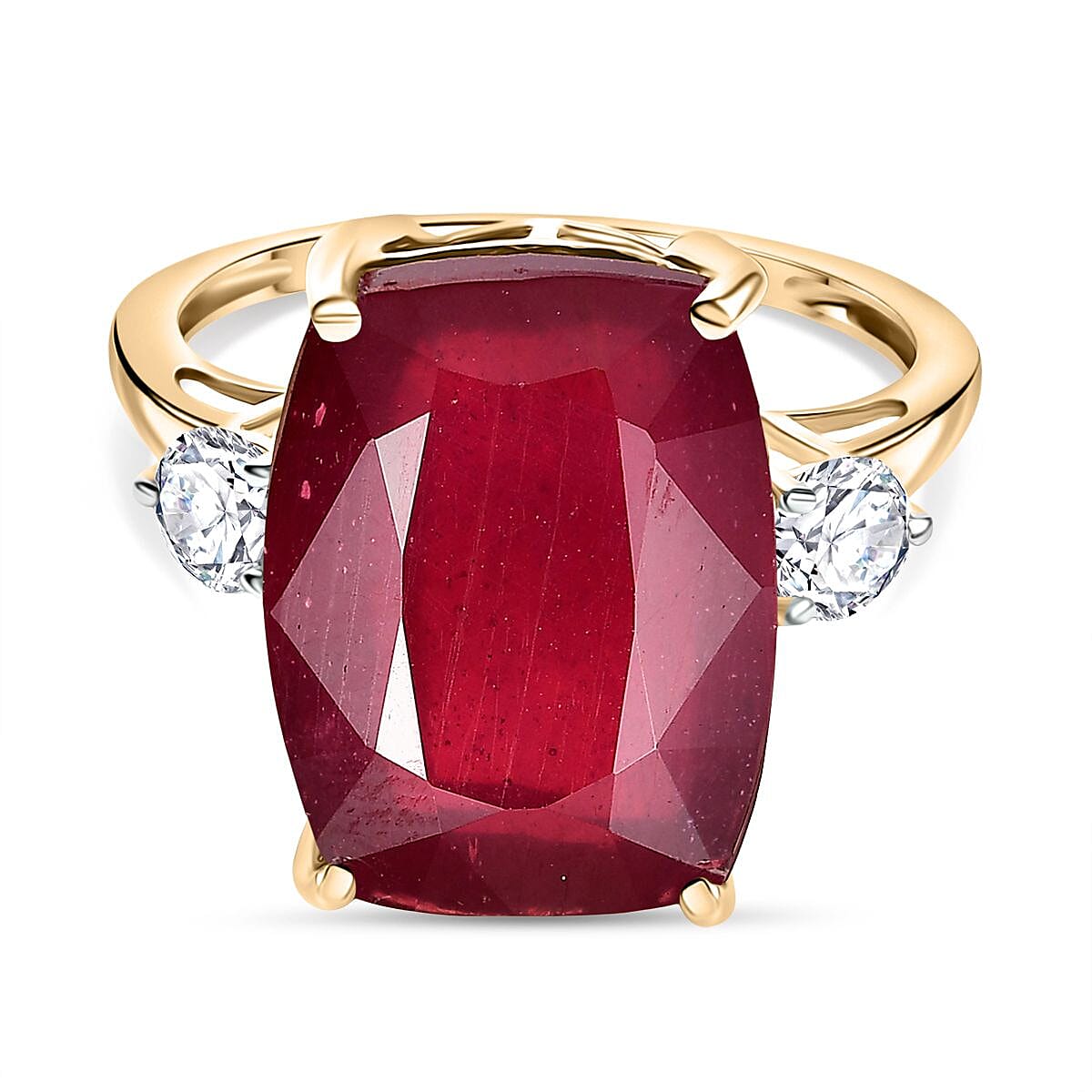 17.18 Ct. AAA Natural African Ruby, Lab Grown Diamond Ring in 9K Yellow Gold