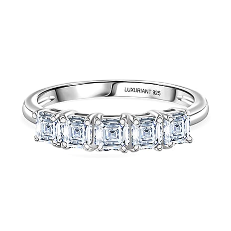 Luxuriant Lab Grown Diamond 5 Stone Ring in Rhodium OverlaySterling Silver  1.000  Ct.