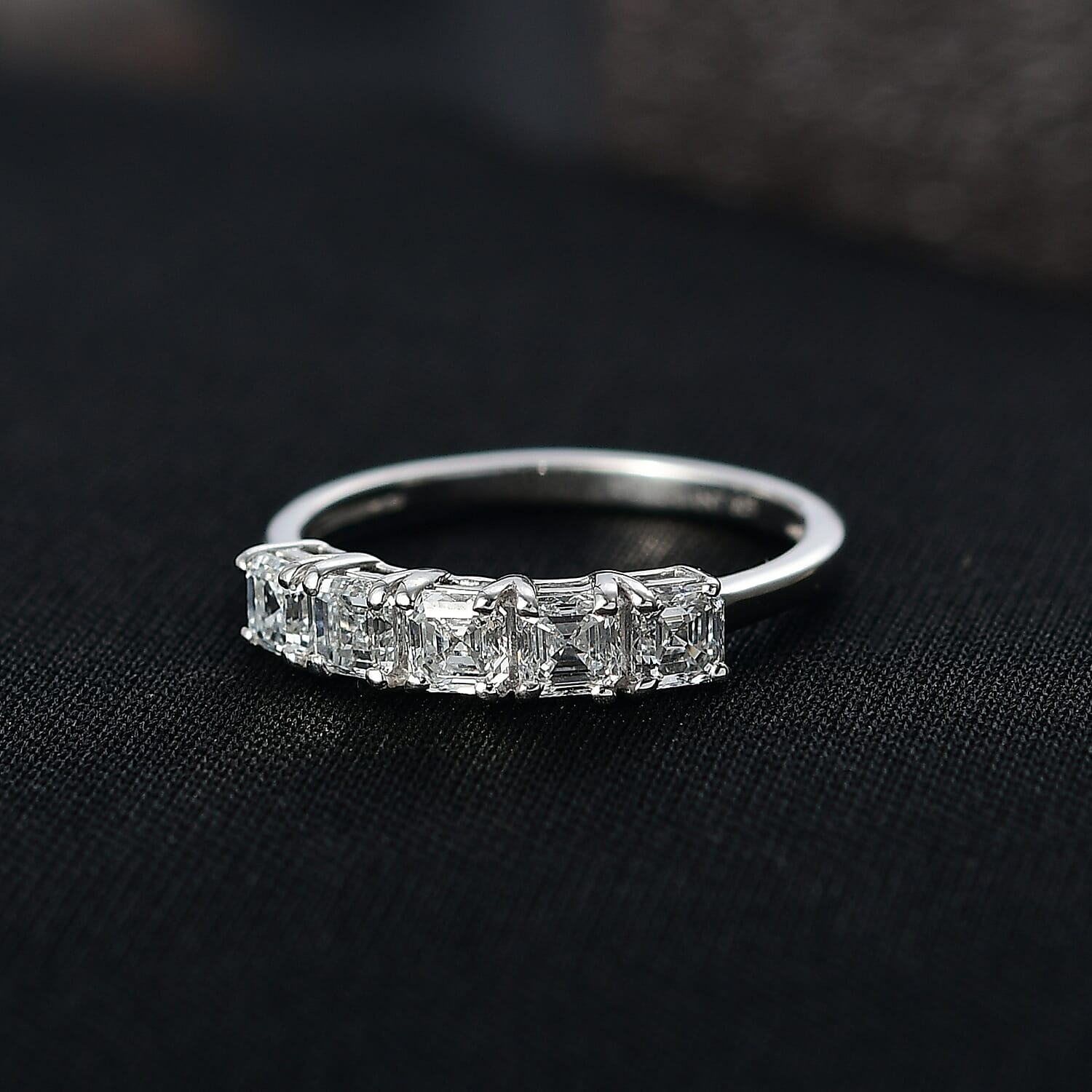 Luxuriant Lab Grown Diamond 5 Stone Ring in Rhodium OverlaySterling Silver  1.000  Ct.