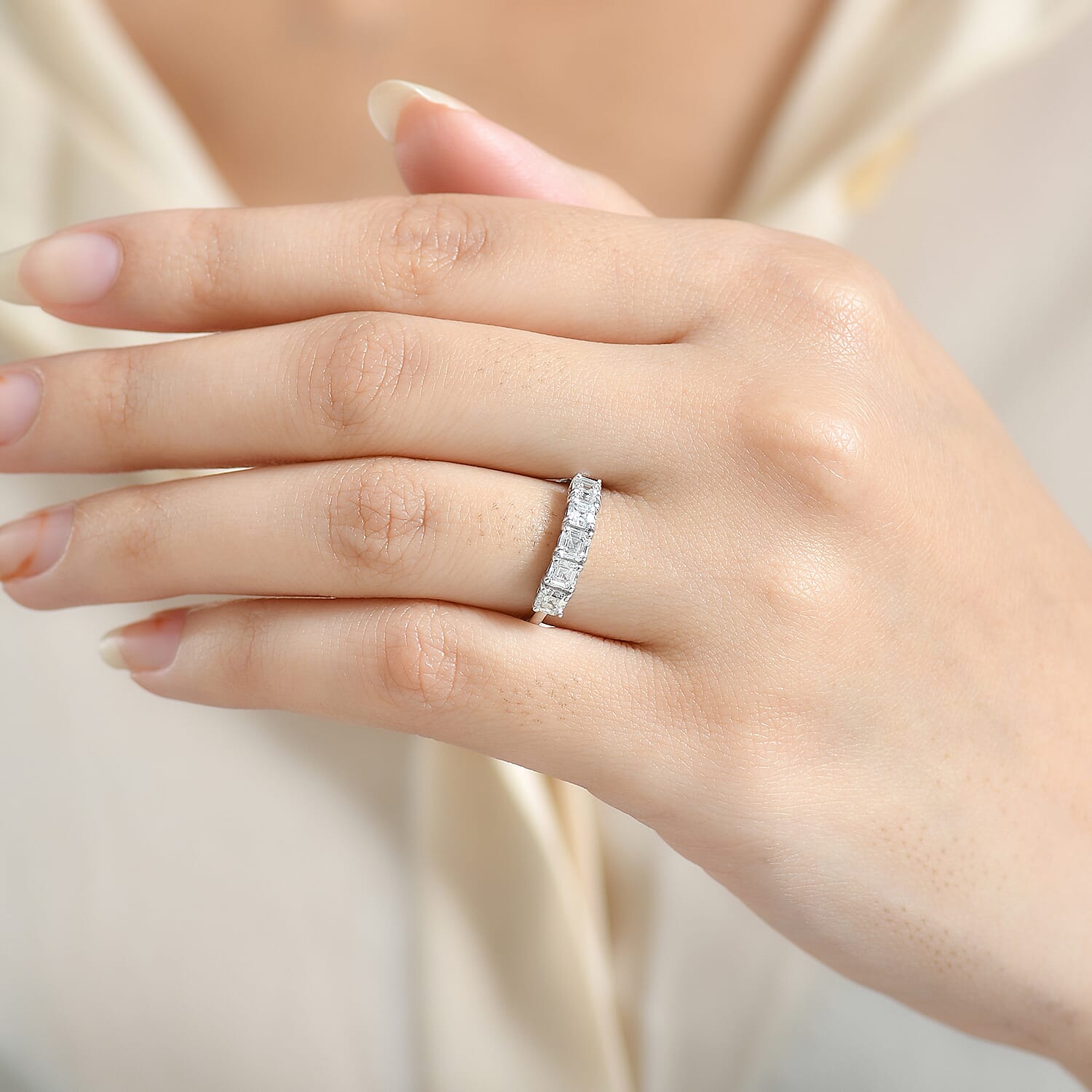 Luxuriant Lab Grown Diamond 5 Stone Ring in Rhodium OverlaySterling Silver  1.000  Ct.