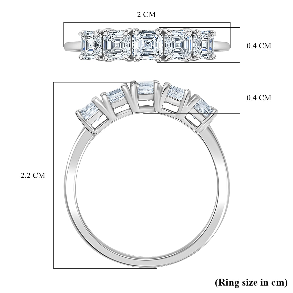 Luxuriant Lab Grown Diamond 5 Stone Ring in Rhodium OverlaySterling Silver  1.000  Ct.