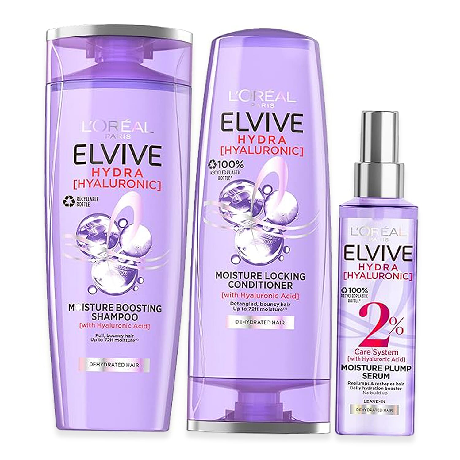 L'oreal Paris Elvive Hydra Hyaluronic 3 Piece Bundle (500ml Shampoo, 400ml Conditioner & 150ml Serum)