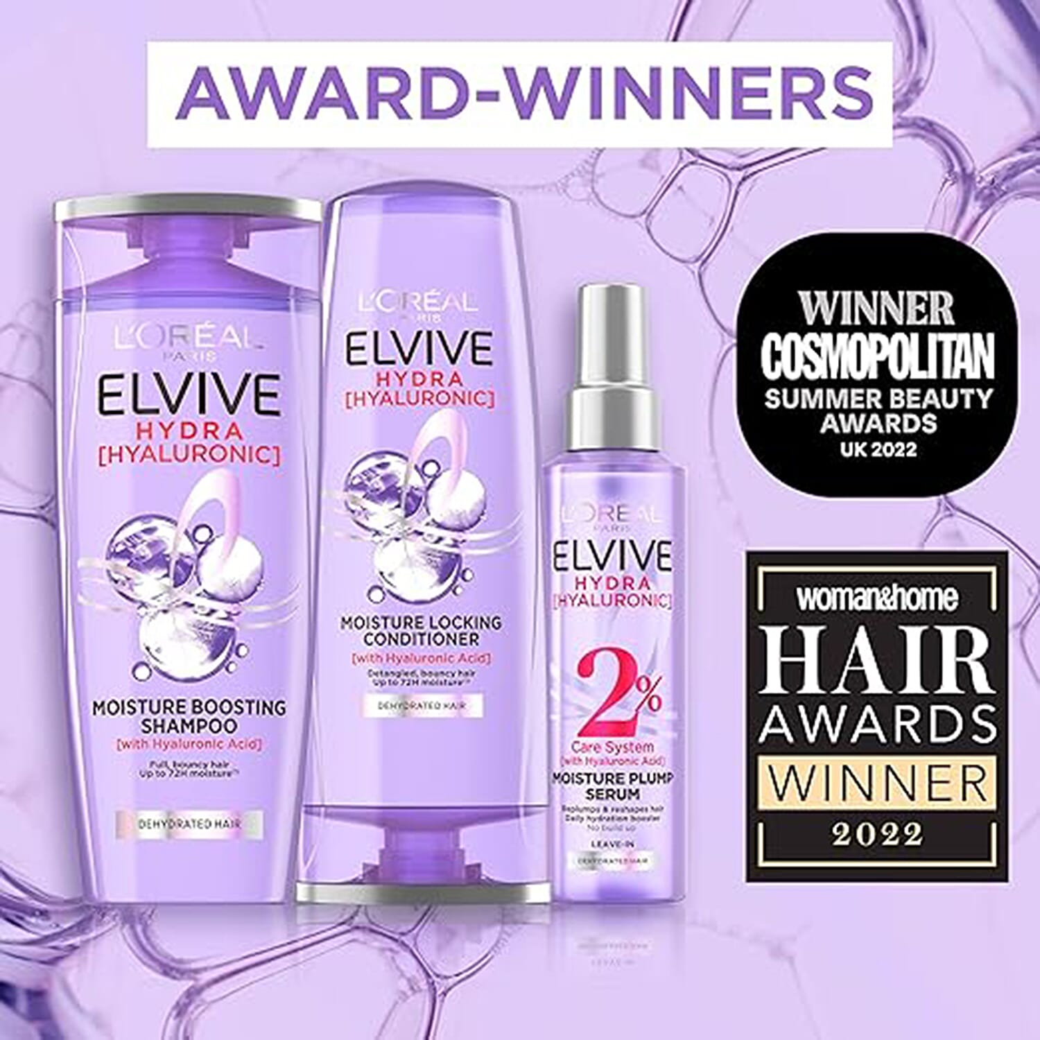 L'oreal Paris Elvive Hydra Hyaluronic 3 Piece Bundle (500ml Shampoo, 400ml Conditioner & 150ml Serum)