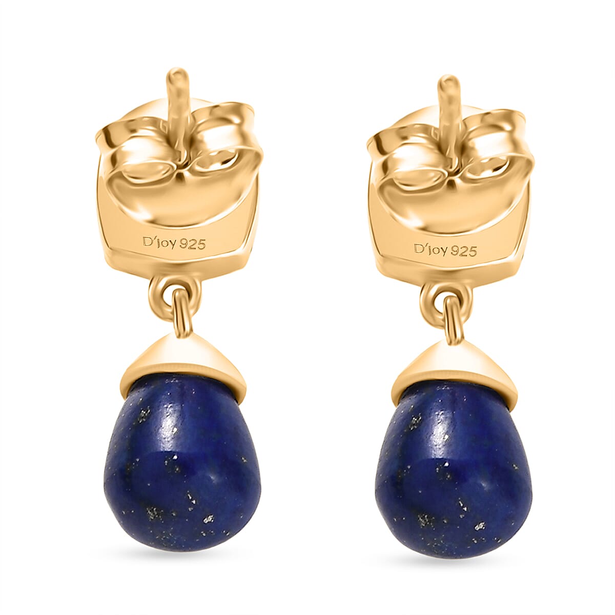 D'Joy Sleeping Beauty Turquoise & Lapis Lazuli Dangling Earring with Push Back in 18K Yellow Gold Plating Sterling Silver 5.82 Ct.