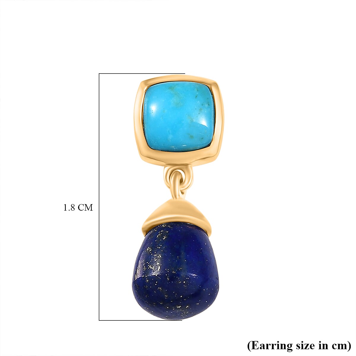 D'Joy Sleeping Beauty Turquoise & Lapis Lazuli Dangling Earring with Push Back in 18K Yellow Gold Plating Sterling Silver 5.82 Ct.