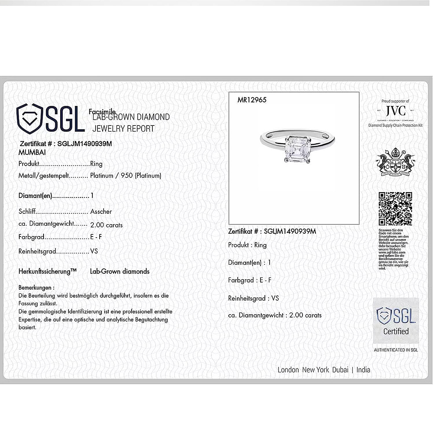 LUXURIANT 3 Carat Lab Grown Diamond Solitaire Ring in 950 Platinum