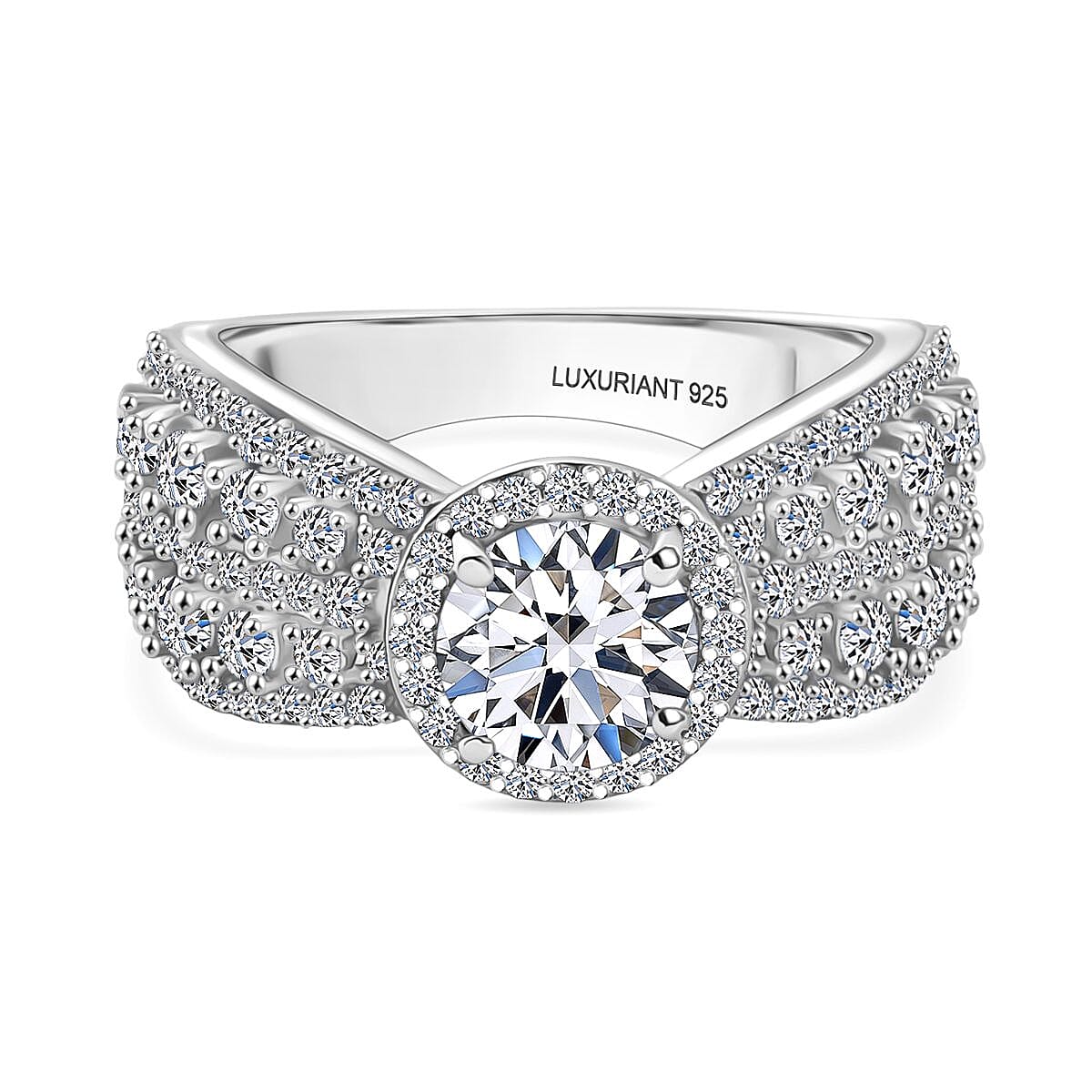 Luxuriant Lab Grown Diamond (SI-GH) Ring in Rhodium Overlay Sterling Silver 2.06 Ct.