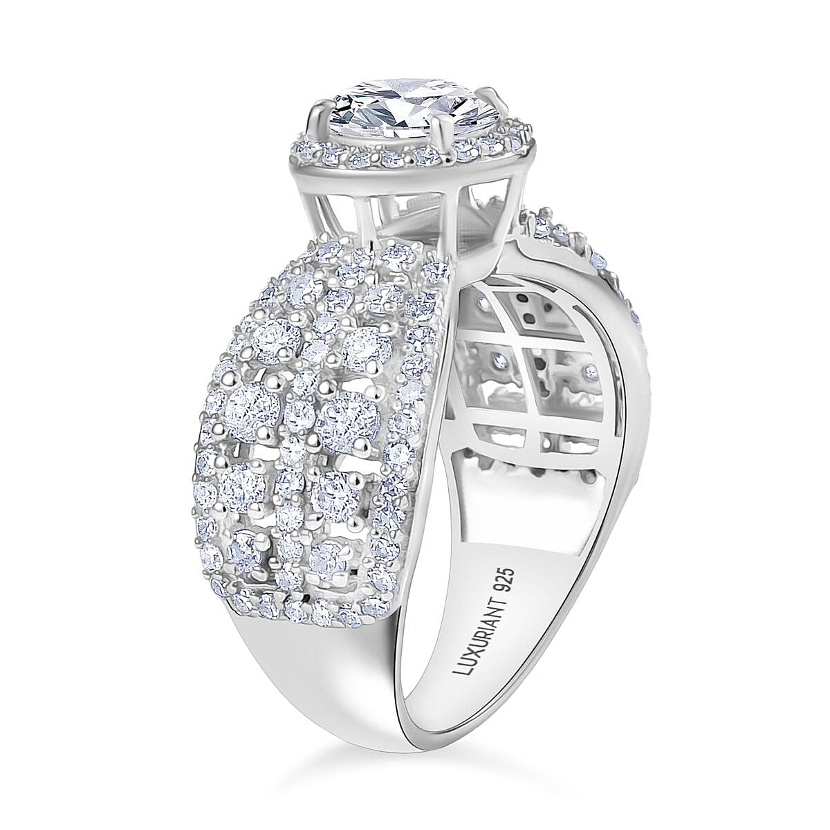 Luxuriant Lab Grown Diamond (SI-GH) Ring in Rhodium Overlay Sterling Silver 2.06 Ct.