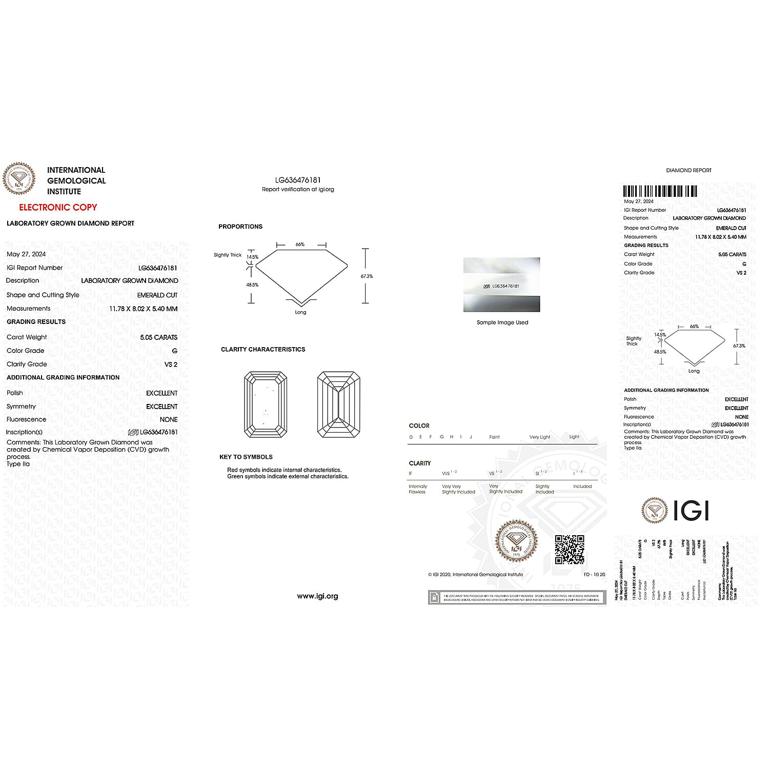 IGI Certified Lab Grown Diamond (VS-G) Gemstone 5.02 Ct.