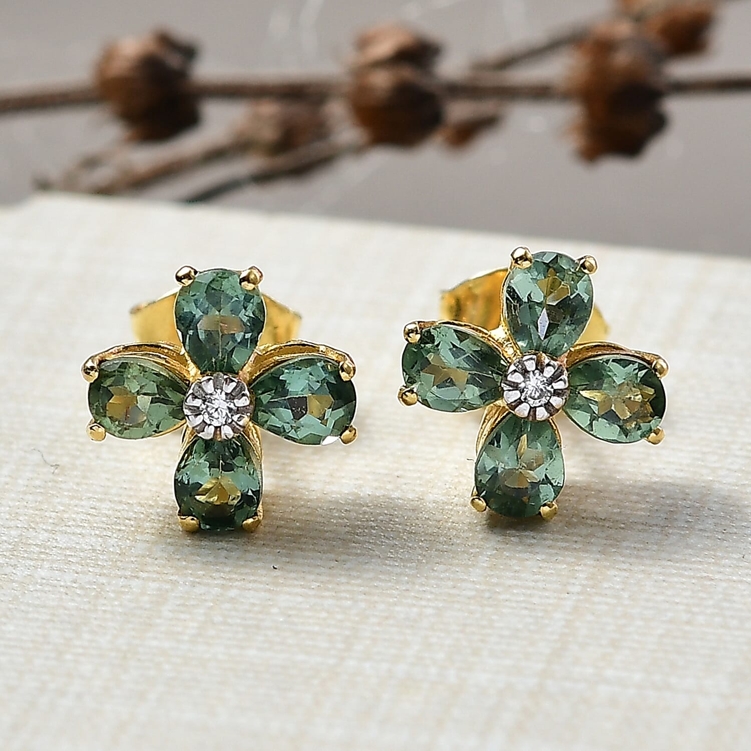 D'Joy Green Apatite, White Zircon Living Creature Earring in 18K YG VermeilSterling Silver  1.436  Ct.