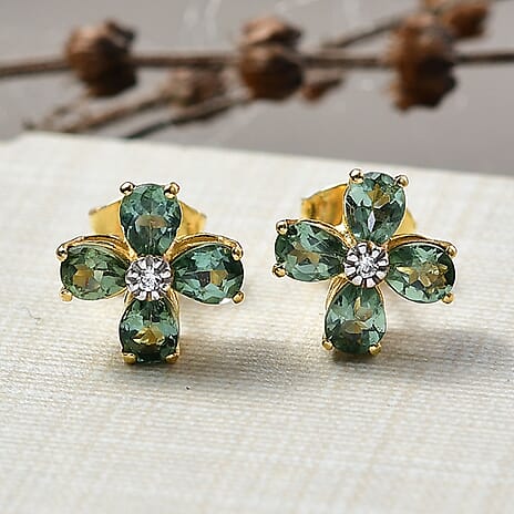 D'Joy Green Apatite, White Zircon Living Creature Earring in 18K YG VermeilSterling Silver  1.436  Ct.