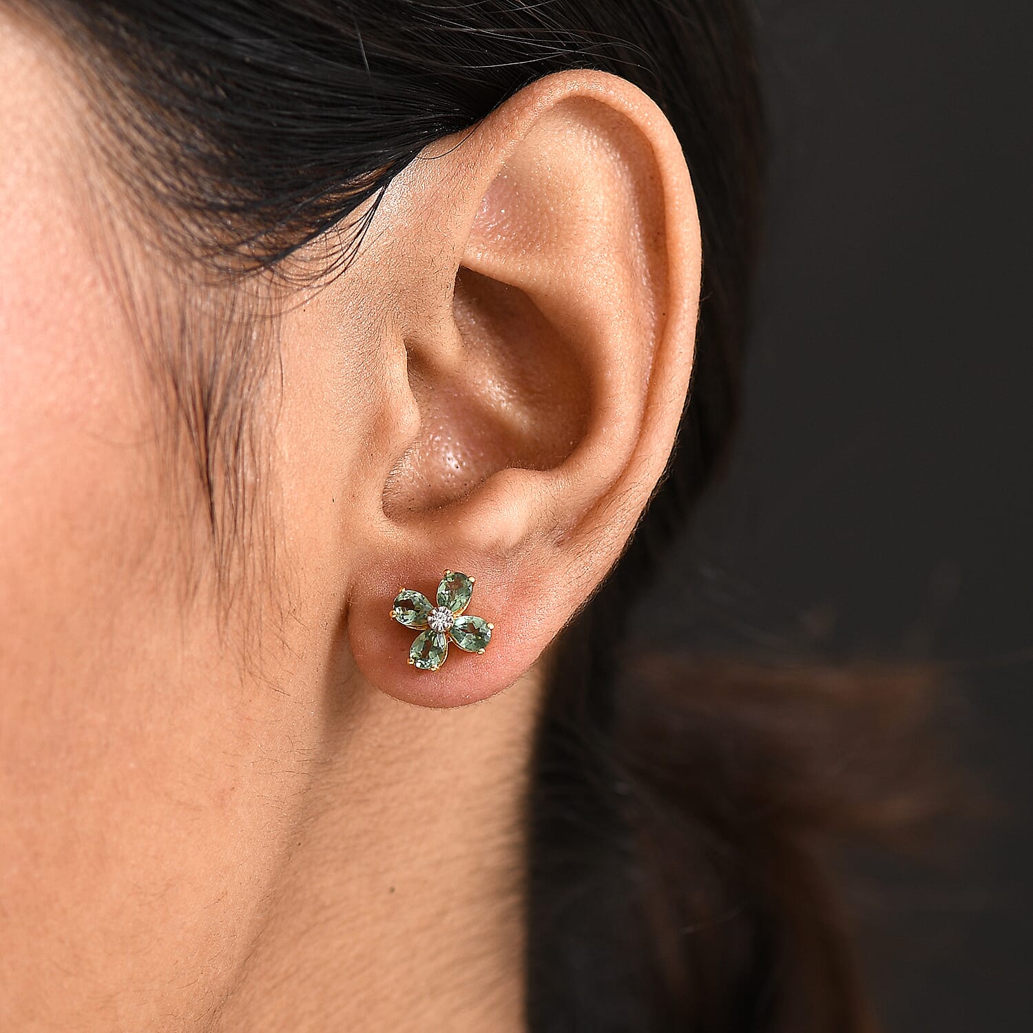 D'Joy Green Apatite, White Zircon Living Creature Earring in 18K YG VermeilSterling Silver  1.436  Ct.