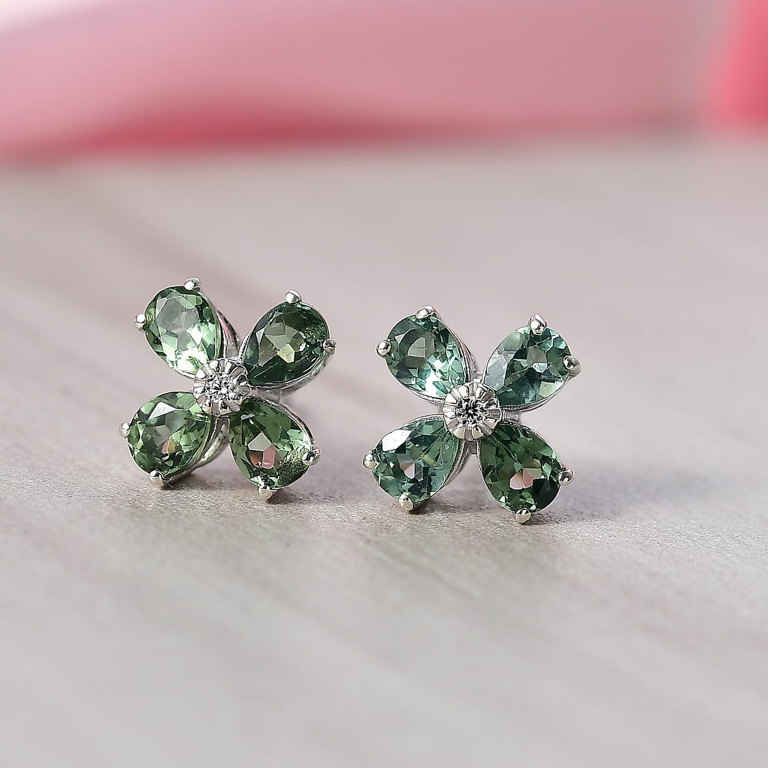 D'Joy Green Apatite, White Zircon Living Creature Earring in Rhodium OverlaySterling Silver  1.436  Ct.