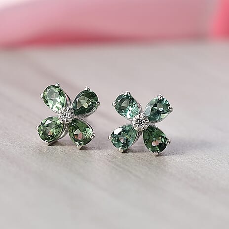 D'Joy Green Apatite, White Zircon Living Creature Earring in Rhodium OverlaySterling Silver  1.436  Ct.