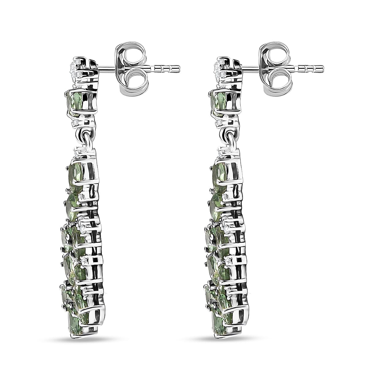 D'Joy Green Apatite & White Zircon Dangling Earring in Platinum Overlay Sterling Silver 4.22 Ct.