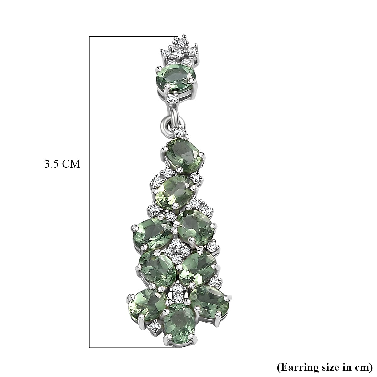 D'Joy Green Apatite & White Zircon Dangling Earring in Platinum Overlay Sterling Silver 4.22 Ct.