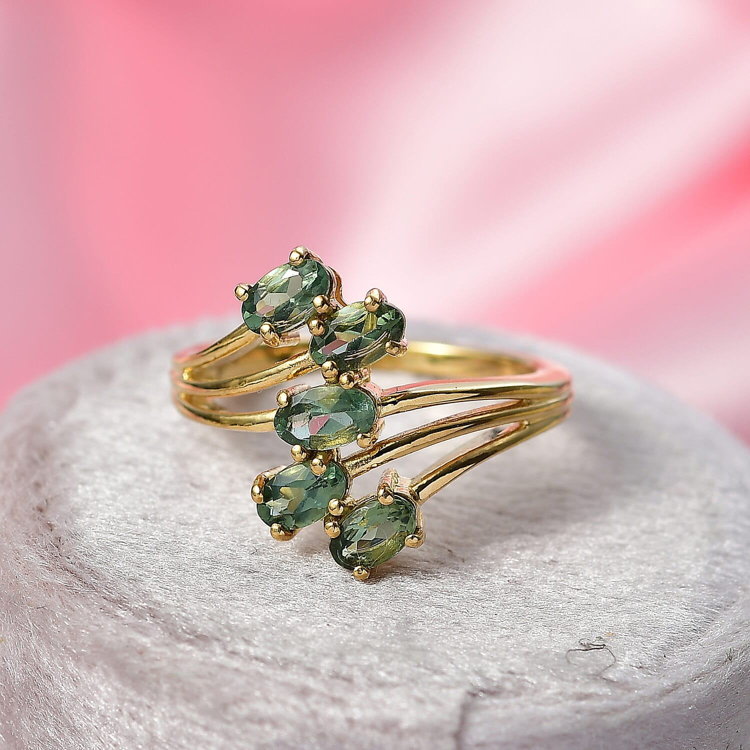 D'Joy Green Apatite Ring in 18K Vermeil Yellow Gold Plated Sterling Silver 1.21 Ct.