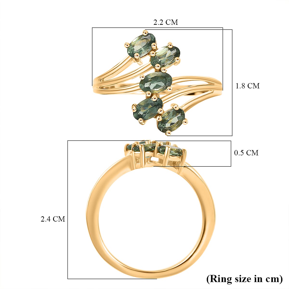 D'Joy Green Apatite Ring in 18K Vermeil Yellow Gold Plated Sterling Silver 1.21 Ct.
