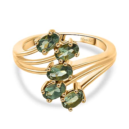 D'Joy Natural Tanzanian Green Apatite Ring in 18K Vermeil Yellow Gold Plated Sterling Silver 1.21 Ct.