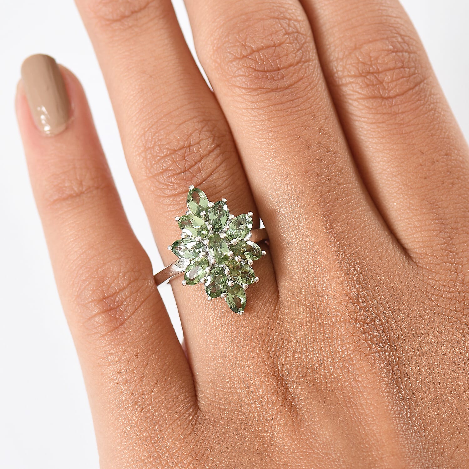 D'Joy Green Apatite Ring in Platinum Overlay Sterling Silver 2.82 Ct.