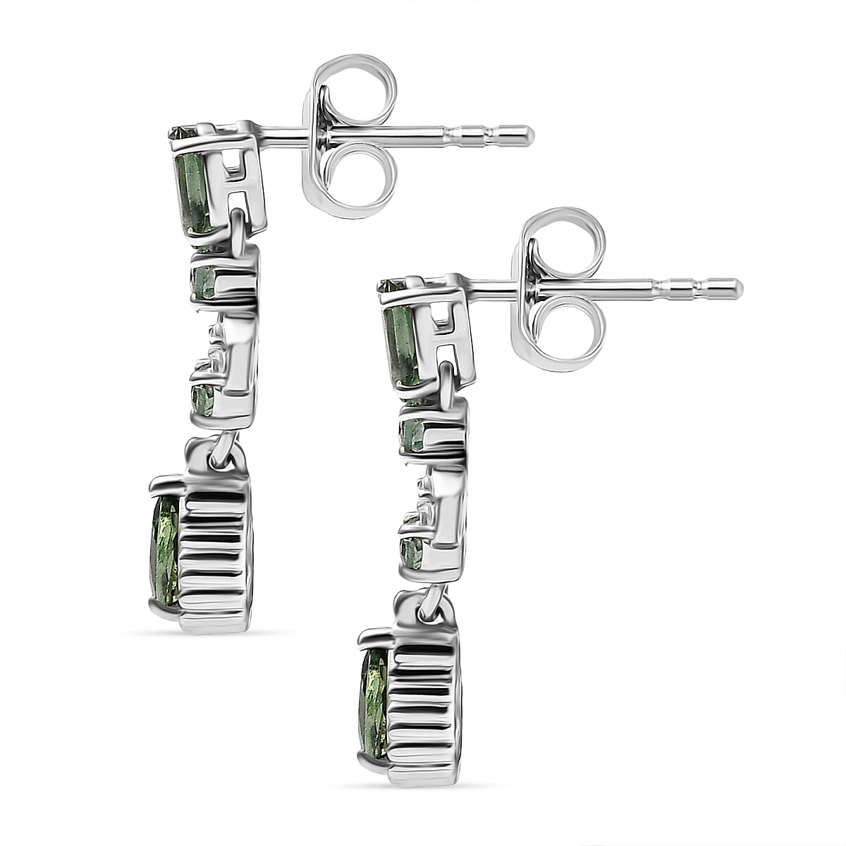 D'Joy Green Apatite & White Zircon Dangling Earring in Platinum Overlay Sterling Silver 1.51 Ct.