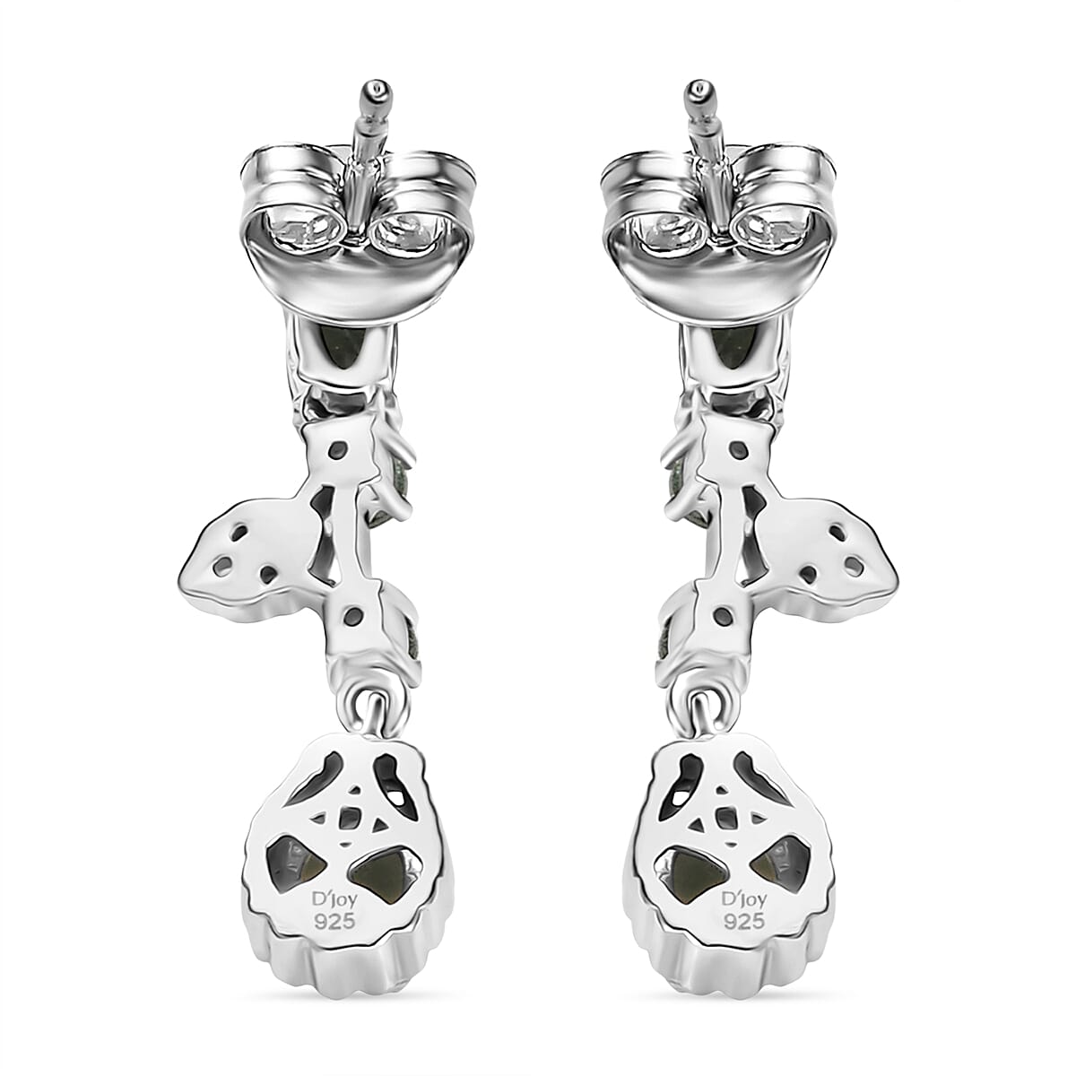 D'Joy Green Apatite & White Zircon Dangling Earring in Platinum Overlay Sterling Silver 1.51 Ct.