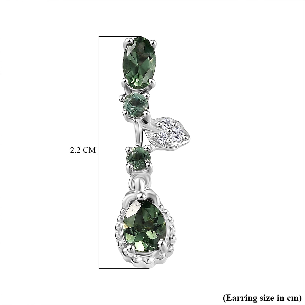 D'Joy Green Apatite & White Zircon Dangling Earring in Platinum Overlay Sterling Silver 1.51 Ct.