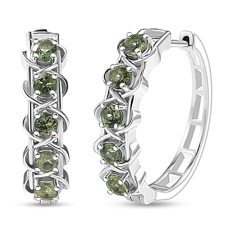 D'Joy Green Apatite Full Hoop Earring in Platinum Overlay Sterling Silver 1.43 Ct, Silver Wt. 6.16 Gms.