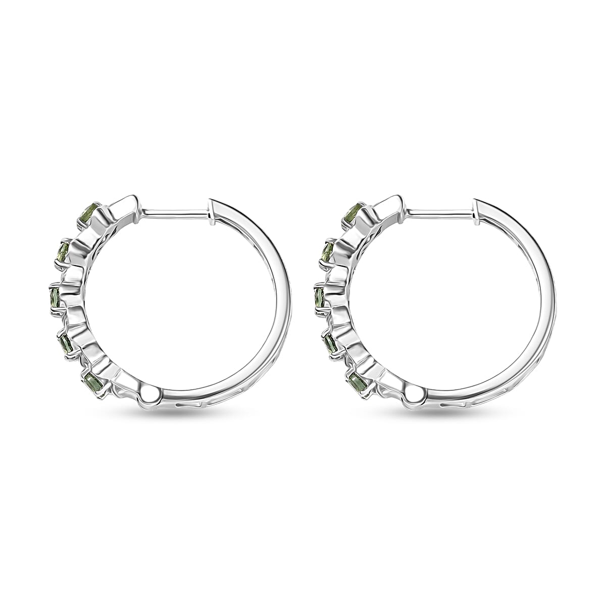 D'Joy Green Apatite Full Hoop Earring in Platinum Overlay Sterling Silver 1.43 Ct, Silver Wt. 6.16 Gms.