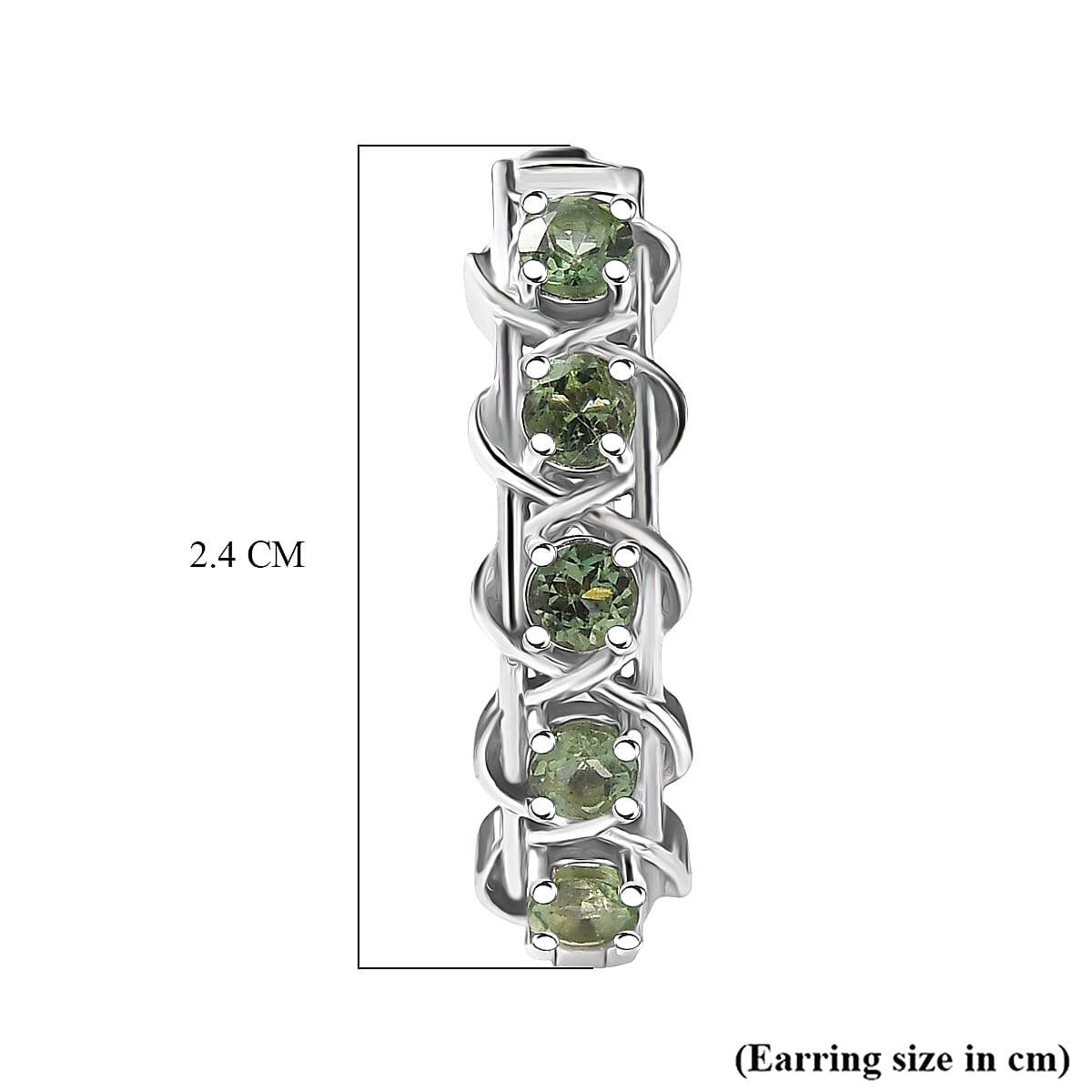 D'Joy Green Apatite Full Hoop Earring in Platinum Overlay Sterling Silver 1.43 Ct, Silver Wt. 6.16 Gms.