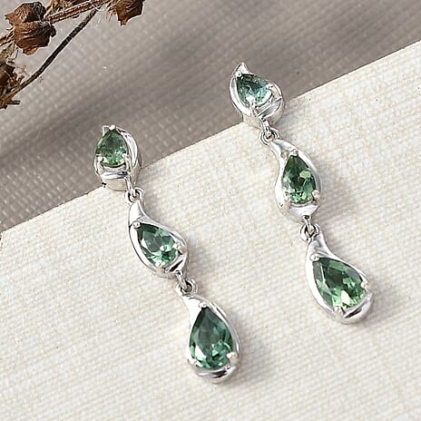 D'Joy Green Apatite Dangling Earring in Platinum Overlay Sterling Silver 1.66 Ct.